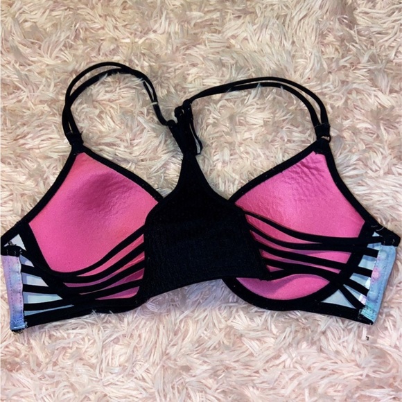 Victoria’s Secret Pink Watercolor Strappy Mesh Push Up Bra- 34B RARE - Picture 2 of 7